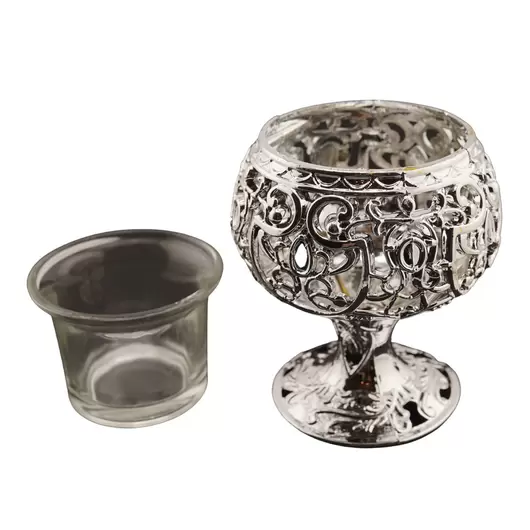 Suport pentru lumanare tip pastila si candela, rotund argintiu, 10cm, imagine 2
