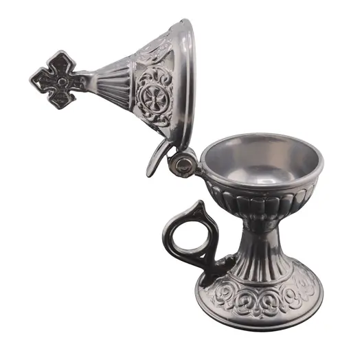Vas pentru ardere tamaie si ierburi, metal argintiu, 15cm, imagine 2