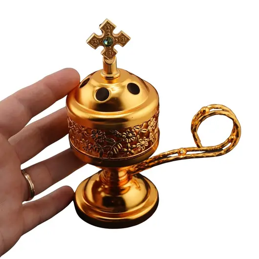 Vas pentru tamaiat si ars, din metal auriu, 13cm, imagine 3