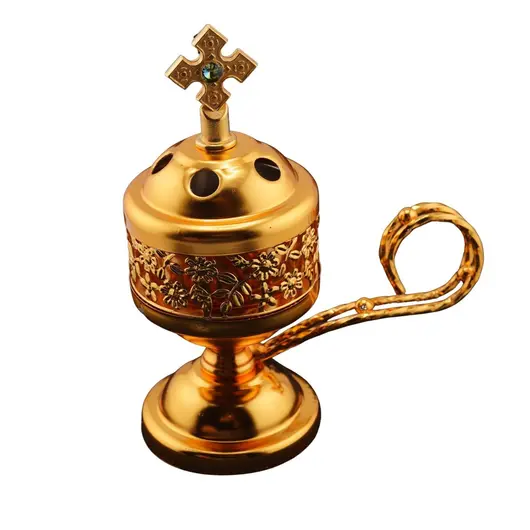 Vas pentru tamaiat si ars, din metal auriu, 13cm