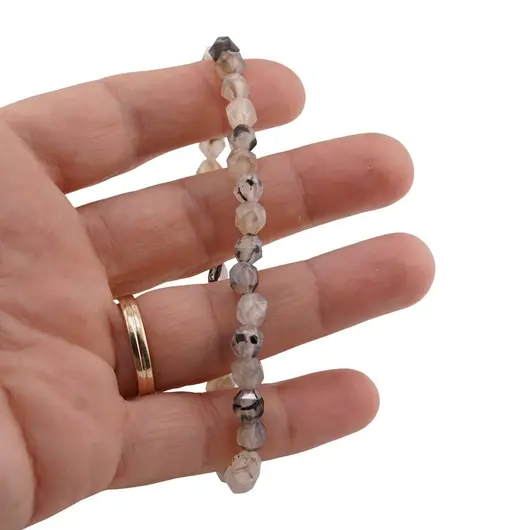 Bratara agat transparent cu benzi negre sfere fatetat mare 6mm, imagine 3