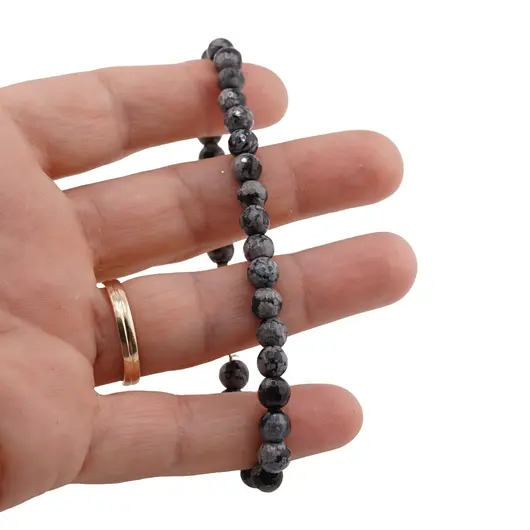 Bratara obsidian fulg de nea sfere fatetate 6mm, imagine 3