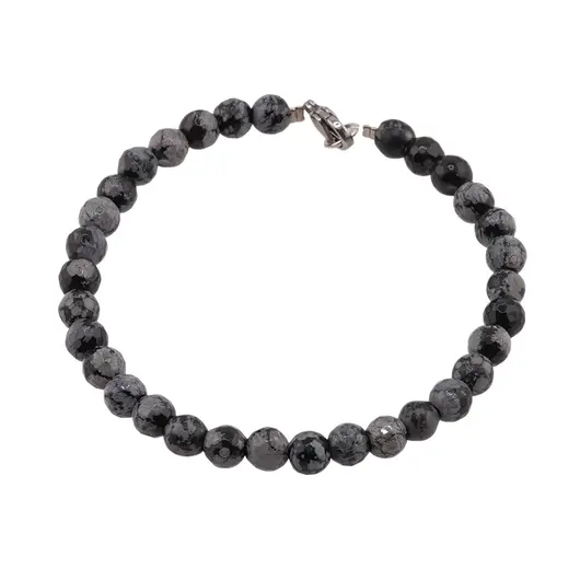 Bratara obsidian fulg de nea sfere fatetate 6mm