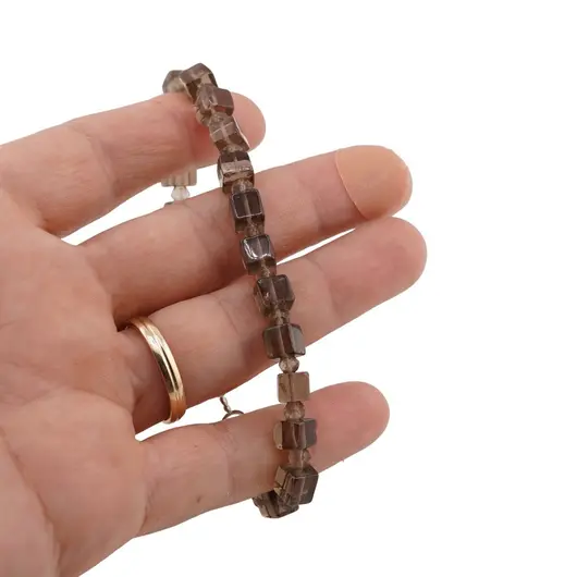 Bratara cuart fumuriu cuburi 5-6mm si discuri fatetate 4mm, imagine 3