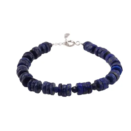 Bratara lapis lazuli discuri fatetate 8mm si discuri mici 4mm, imagine 2