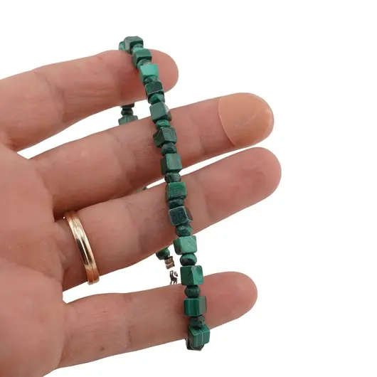 Bratara malachit natural cuburi 4mm si discuri fatetate 4mm, imagine 3