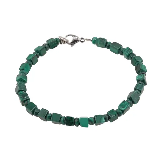 Bratara malachit natural cuburi 4mm si discuri fatetate 4mm