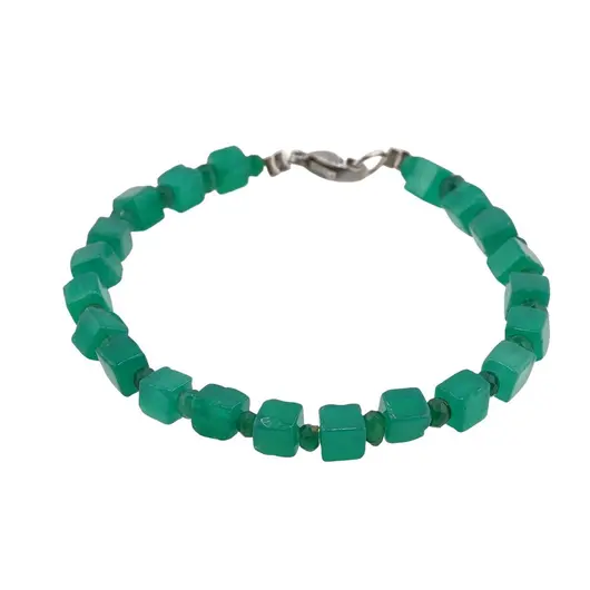 Bratara onix verde cuburi 5mm si discuri fatetate 4mm, imagine 2