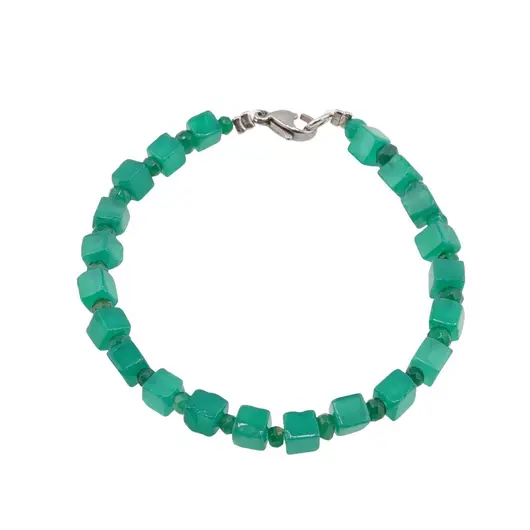 Bratara onix verde cuburi 5mm si discuri fatetate 4mm