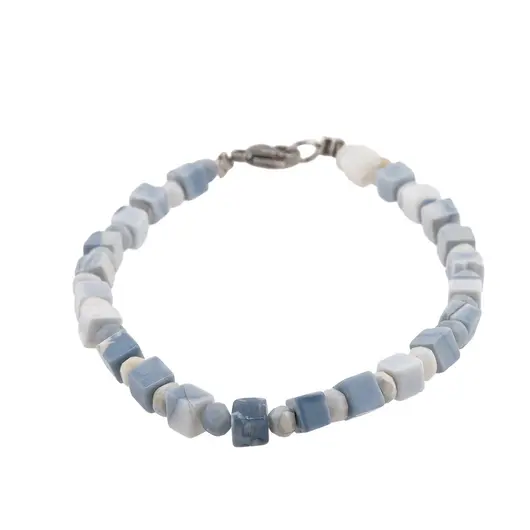 Bratara opal albastru cuburi 4-5mm si discuri fatetate 4mm, imagine 2