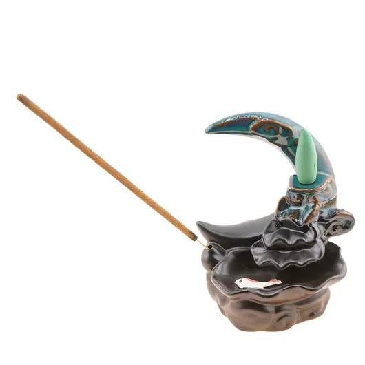 Suport ardere conuri parfumate cascada - backflow si betisoare parfumate, semiluna cu pesti F81, imagine 3