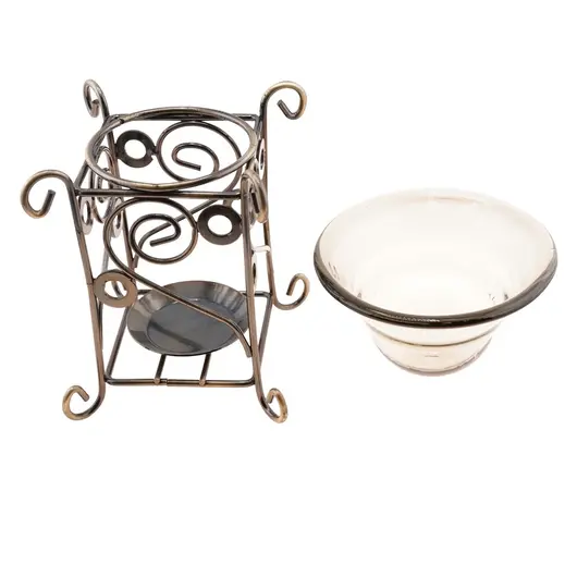 Suport aromaterapie din metal si vas de sticla, spirala, imagine 2
