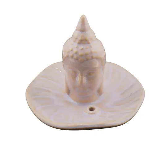 Suport din ceramica pentru ardere betisoare parfumate, capul lui Buddha, alb 11cm AR114, imagine 2