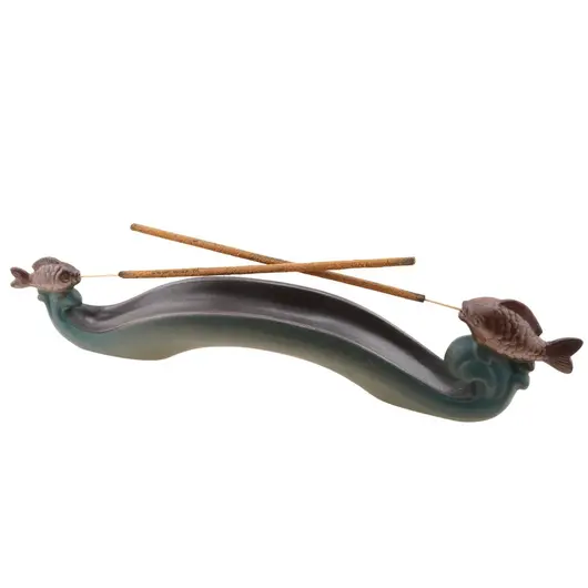 Suport din ceramica pentru ardere betisoare parfumate dublu, pesti maro, 30cm AR80, imagine 3