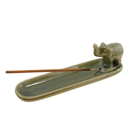 Suport din ceramica pentru ardere betisoare parfumate, Elefant verde, 20cm AR89, imagine 3