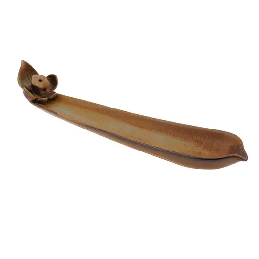 Suport din ceramica pentru ardere betisoare parfumate, petala de floare, maro 23cm, AR80