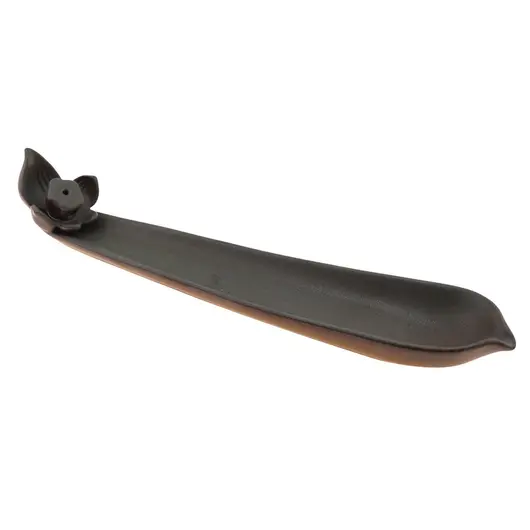 Suport din ceramica pentru ardere betisoare parfumate, petala de floare, negru 23cm, AR80