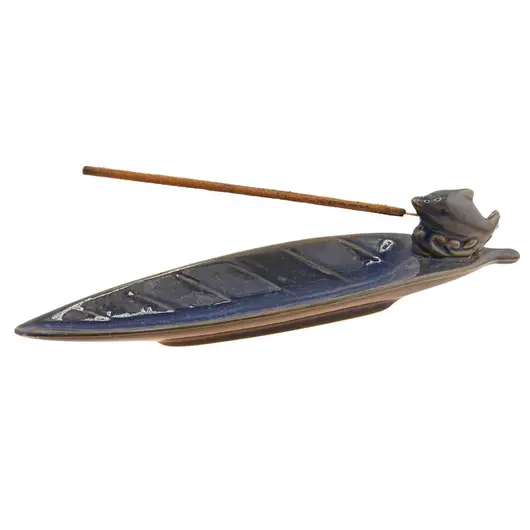 Suport din ceramica pentru ardere betisoare si conuri parfumate, frunza si peste albastru, 26cm AR92A, imagine 3