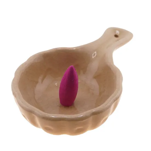 Suport din ceramica pentru ardere conuri parfumate si ierburi naturale, lingura bej, 12,5cm AR93, imagine 3