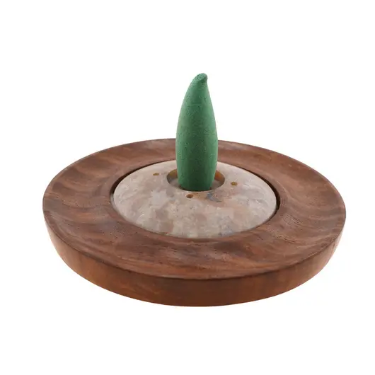 Suport lemn ardere betisoare si conuri parfumate Rotund, cu piatra - 9,5cm, imagine 2
