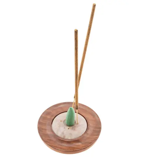 Suport lemn ardere betisoare si conuri parfumate Rotund, cu piatra - 9,5cm, imagine 3