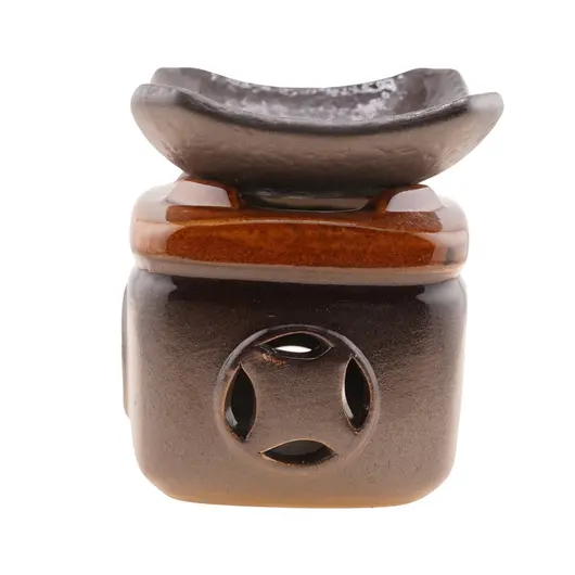 Vas aromaterapie din ceramica cu capac detasabil, maro