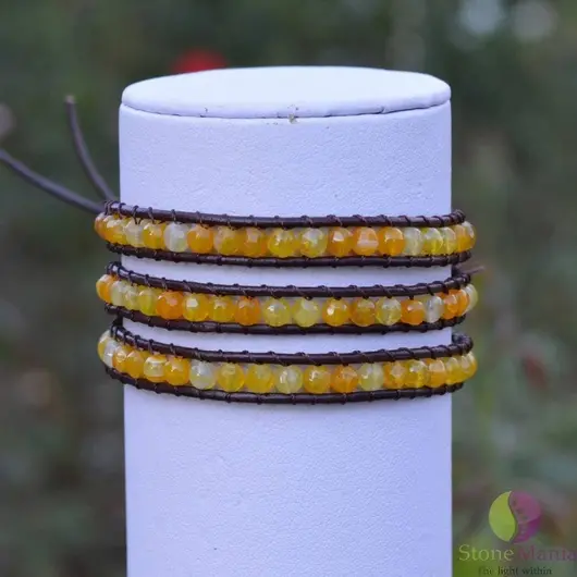 Bratara wrap 3x cu agat galben fatetat