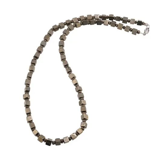 Colier pirita cub 4-5mm si discuri fatetate 3mm