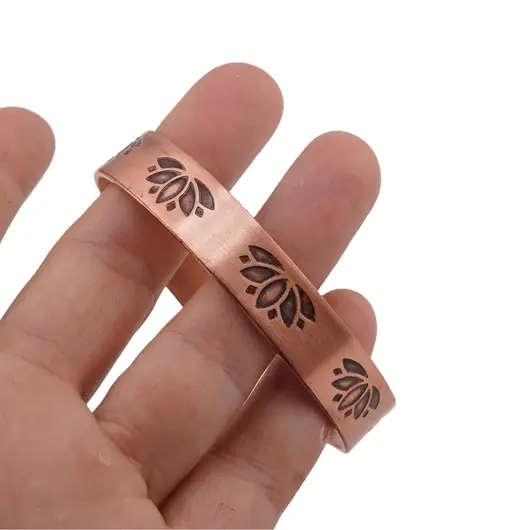 Bratara din cupru masiv model lotus, 10mm, imagine 4