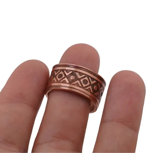 Inel reglabil din cupru masiv model aztec, 10mm, imagine 4