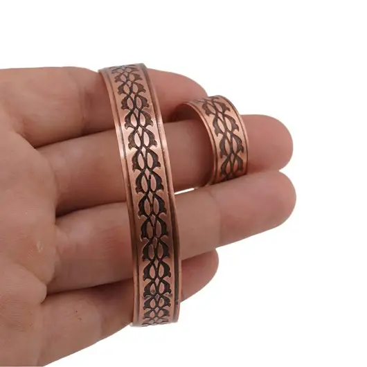 Set bratara si inel din cupru masiv model vintage, 10mm, imagine 3