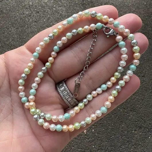 Colier Perle de Mallorca multicolore pastelate, sfere 4mm, imagine 2