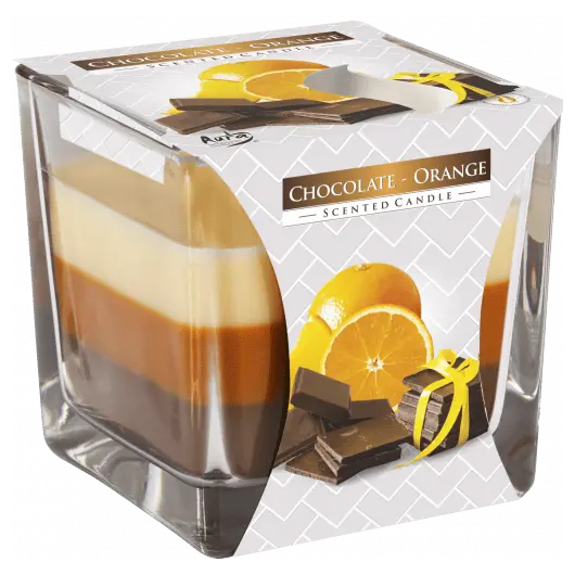 Lumanare parfumata Bispol in trei culori, pahar patrat - Chocolate - Orange