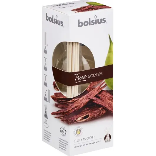 Odorizant Difuzor cu betisoare pentru casa True Bolsius - Oud Wood, 45ml