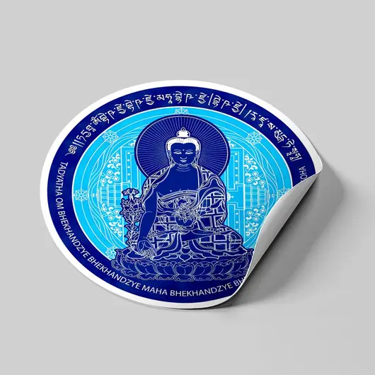 Abtibild sticker Feng Shui Buddha Medicine albastru cu floare de lotus 2024 – mic, imagine 2