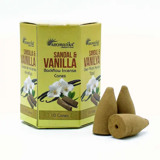 Conuri parfumate fumigatie Aromatika Tamaie Masala Backflow - Lemn de Santal Si Vanilie, 10 bucati