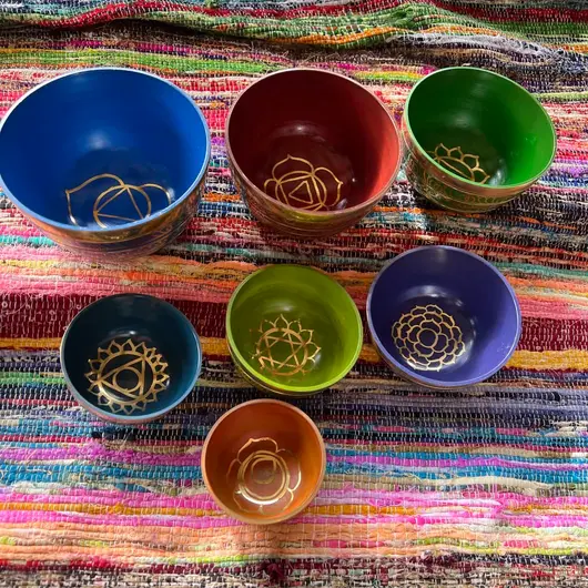 Set de boluri tibetane 7 Chakre, colorate, Nepal, imagine 3