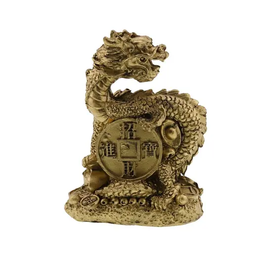 Statueta Feng Shui Dragon cu moneda din rasina 8cm