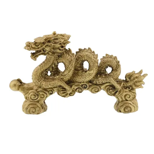 Statueta Feng Shui Dragon cu perla pe valuri din rasina 20cm