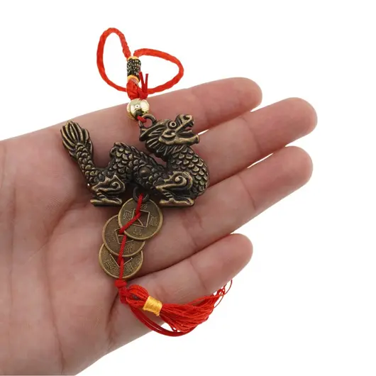 Amuleta Feng Shui cu Dragon si monede norocoase, 26cm, imagine 2