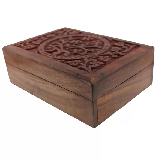 Cutie din lemn pentru depozitare cu model floral - 18cm, imagine 2