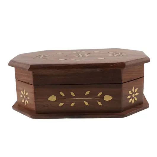 Cutie din lemn pentru depozitare, model floral - 15cm, imagine 2