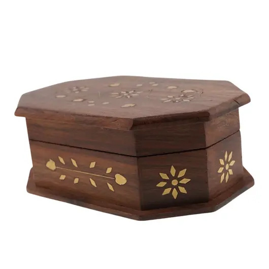 Cutie din lemn pentru depozitare, model floral - 15cm, imagine 3