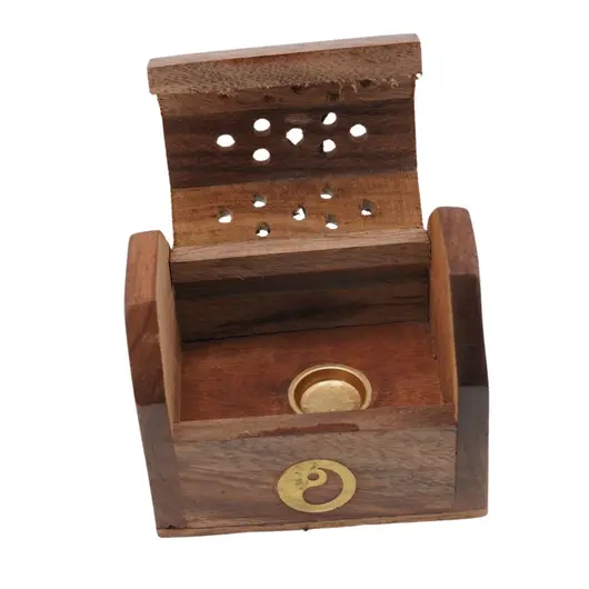 Suport ardere conuri parfumate din lemn, model Yin Yang - 7cm, imagine 3