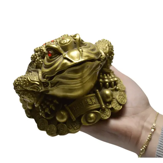 Statueta Feng shui din alama Broasca raioasa pentru prosperitate, 14cm, imagine 5
