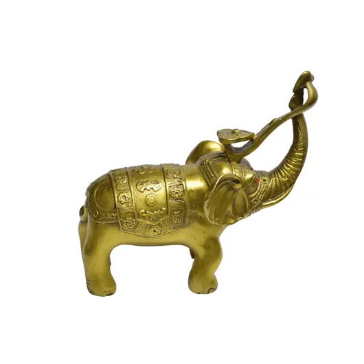 Statueta Feng Shui din alama Elefant cu trompa ridicata si Ru Yi, 14cm, imagine 2