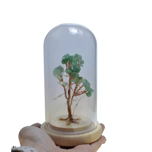 Copac in cupola de sticla cu lumina multicolora, cristal natural Aventurin, 13cm, imagine 4