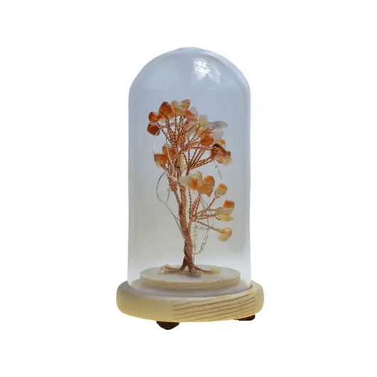 Copac in cupola de sticla cu lumina multicolora, cristal natural Carneol, 13cm, imagine 3