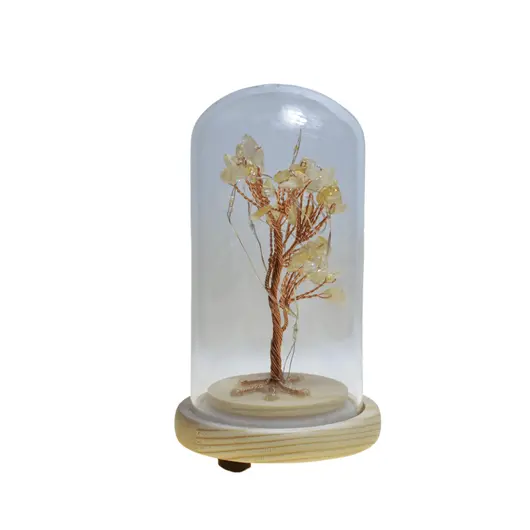 Copac in cupola de sticla cu lumina multicolora, cristal natural Citrin, 13cm