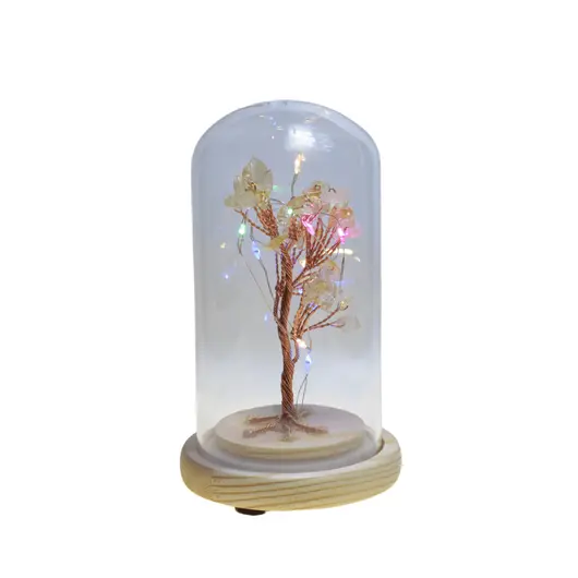 Copac in cupola de sticla cu lumina multicolora, cristal natural Citrin, 13cm, imagine 3